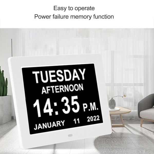 8 Tums Digital Dagklocka Stor LCD-Skärm 8 Alarmalternativ Justerbar Ljusstyrka Digital Kalender Väckarklocka 100‑240V EU-kontakt