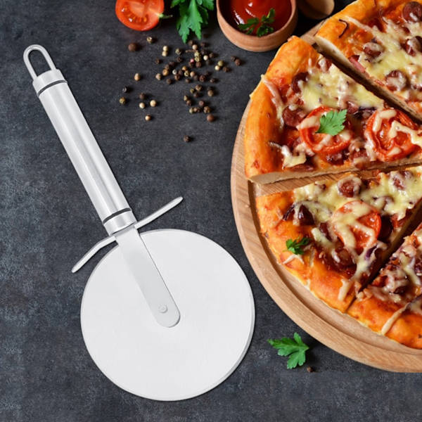 Pizza Cutter i Rostfritt Stål - Hjul, Rulle, Skärare, Blad, Köksverktyg för Bakverk, Pannkakor