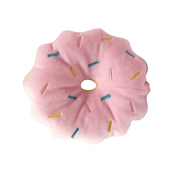 Hundleksak Donut Bitresistent Tandgnuggning Lindrar Uttråkning Tecknad Söt Pipig Plyschhundleksak för Husdjurstillbehör Rosa