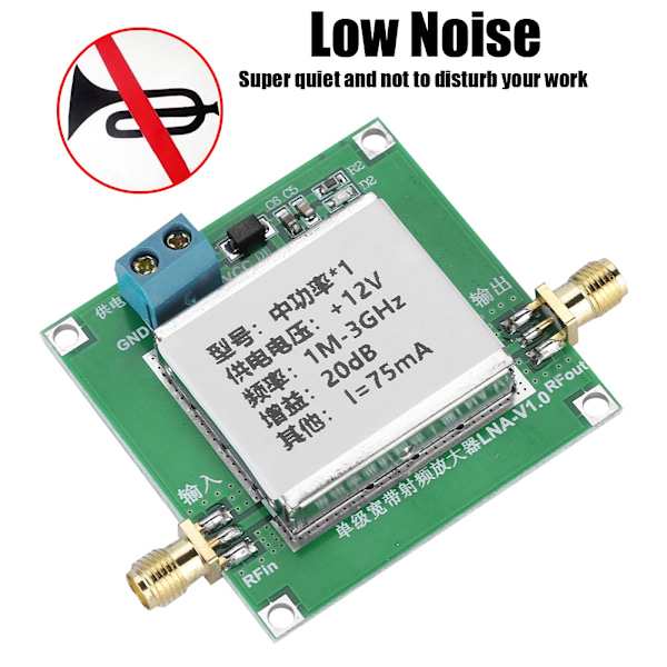 Lavt Støy LNA RF Bredbåndsforsterker Modul Signalforsterker 1-3000MHz 2.4GHz 20dB HF VHF/UH