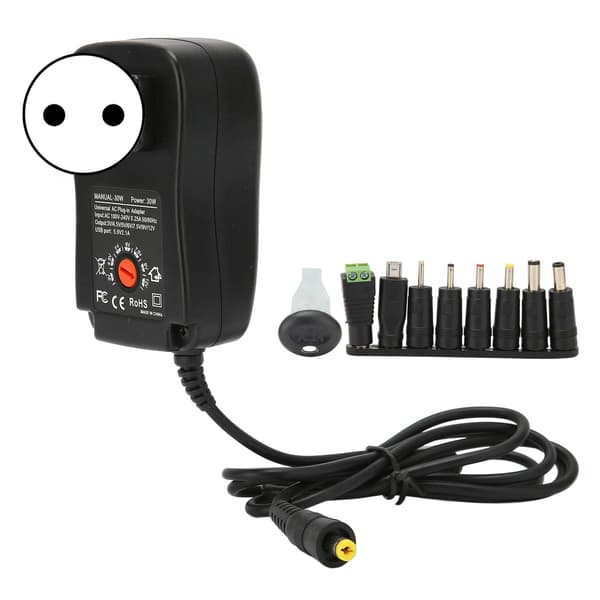 Multifunksjonell 30W Universal Strømadapter med USB-port Spenningsjusterbar Strømadapter 100‑240VEU Plugg