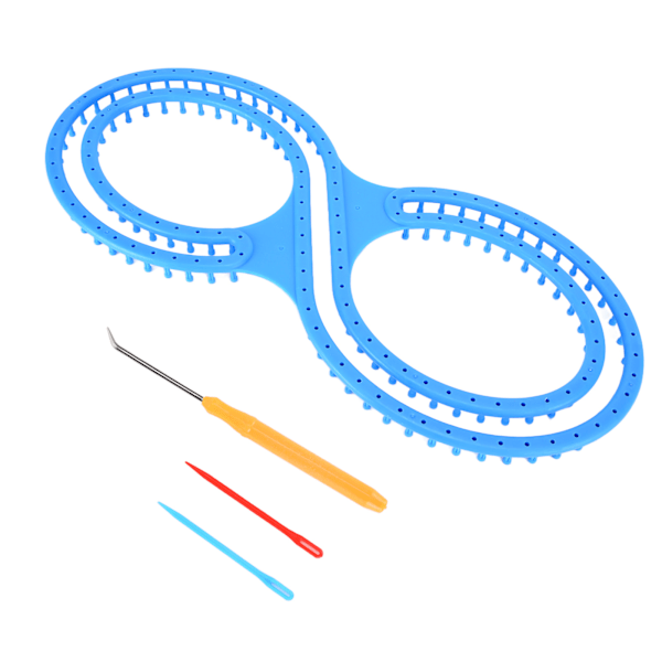 Stickmaskin 8-formad Plast Blå Loom Kit med Virknål och Sömnadsnålar för DIY Pläd Strumpor Halsduk Hatt Hantverk