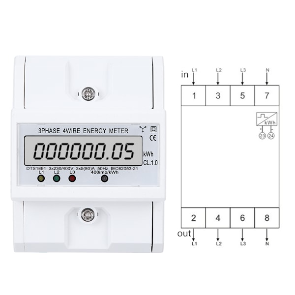 Energimätare 3-fas 4-trådig LCD Digital Display DTS1891 Smart Home Elektrisk Mätanordning