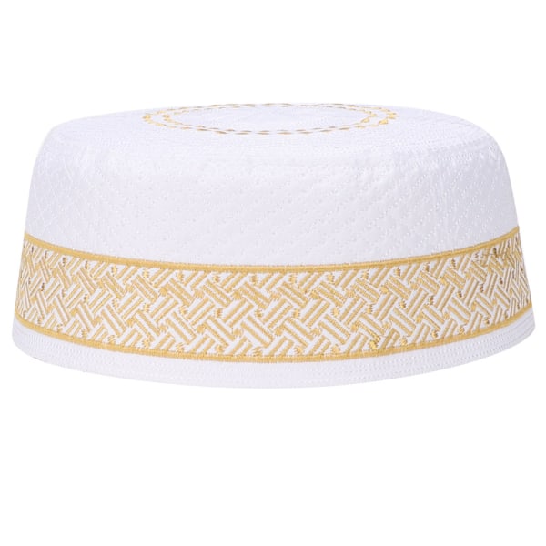 Polyester blandad bomullstyg muslimsk bönhatt Islam Man broderi hatt (Gul 59cm)