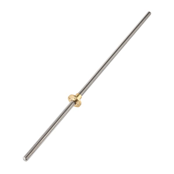 T8 8mm trapesformet gjengestang i rustfritt stål ledeskrue og messingmutter for 3D-printer 400mm