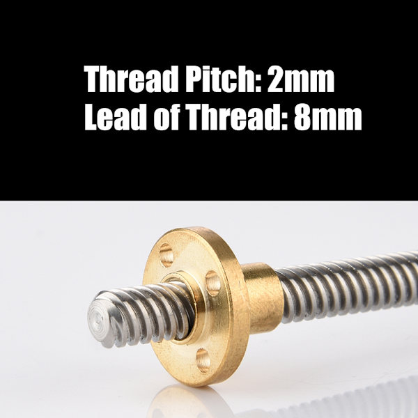 T8 8mm Trapezformet Rustfrit Stål Gevindstang Spindel & Messingmøtrik til 3D Printer 150mm