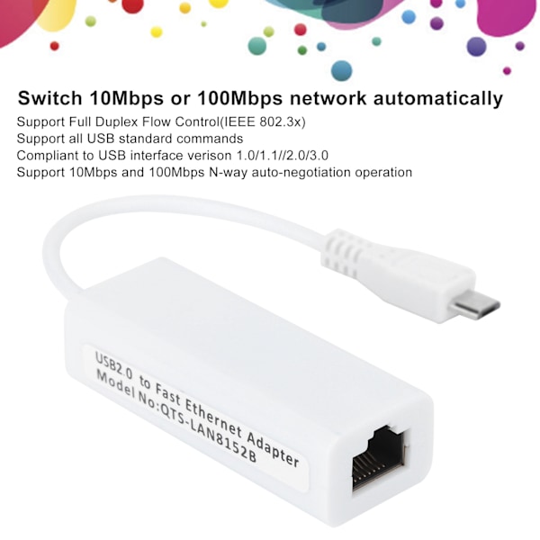 Nettverkskortadapter Micro USB til RJ45 Ethernet-port for Raspberry Pi Zero 1.3/W hovedkort