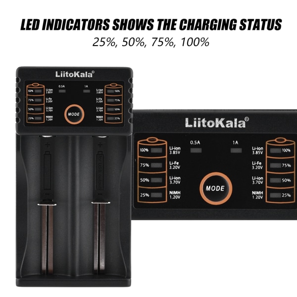 Liitokala Lii-202 USB Batteriladdare för 18650 / 18490 / 18350 / 17670 / 17500 / 16340 (RCR123)