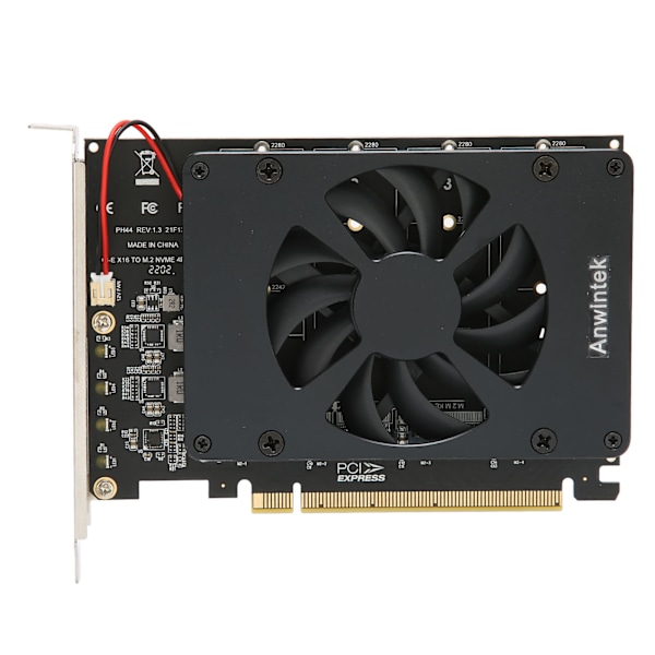M.2 PCIE -sovitin PCIe 4.0 X16 - 4-porttiseen M.2 NVMe -liitäntään jäähdytyspuhaltimella, NVME Raid -kortti 4x32Gbps M.2 SSD -sovitin Windowsille