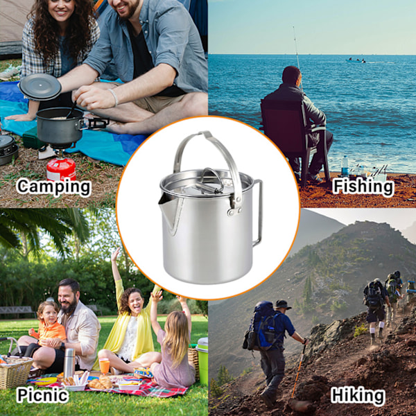 Utomhus 1.2L Vattenkokare Rostfritt Stål med Lock för Matlagning Kokande Vatten Camping Picknick Vandring