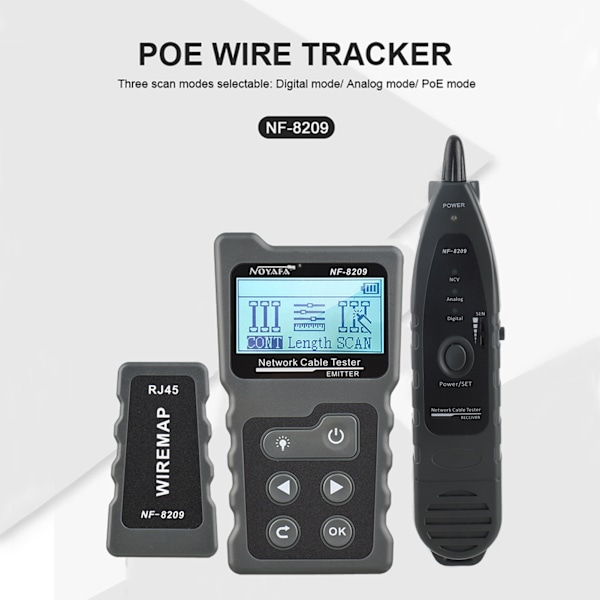Multifunktionel LCD Netværkskabel Tester Wire Tracker PoE Checker Inline PoE Spændings- og Strømtester med Kabeltester med Lysfunktion