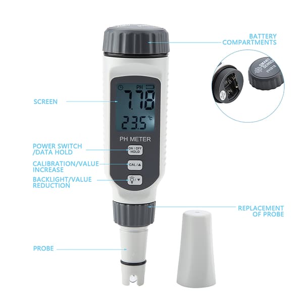 SMART SENSOR Profesjonell PH-måler Bærbar Vannkvalitetstester Acidimeter PH818