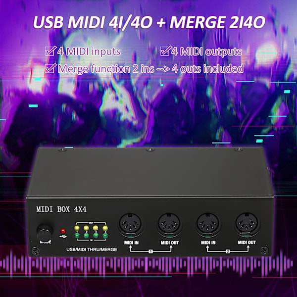 UM4X4 USB MIDI Interface 4 IN / 4 Out 64 MIDI Kanaler 4i/4o + Merge 2i4o MIDI Boks 4X4
