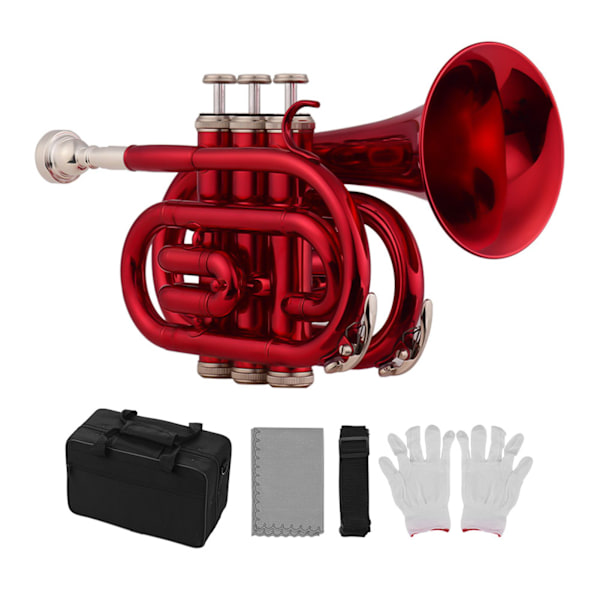 Mini Lommetrompet Bb Flat Messing Materiale Blåseinstrument med Munnstykke Hansker Rengjøringsklut Bæreveske