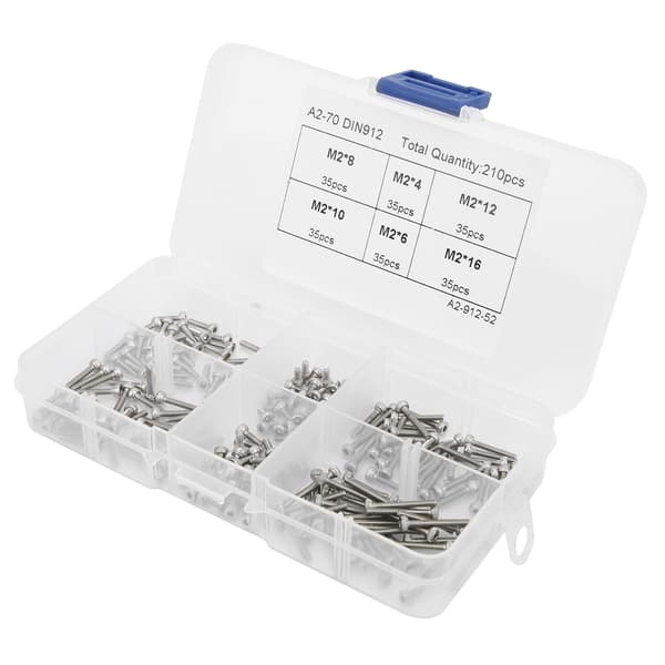 210 st Hex Socket Cap Head Skruv 304 Rostfritt Stål Hårdvara Tillbehör Box Set M2