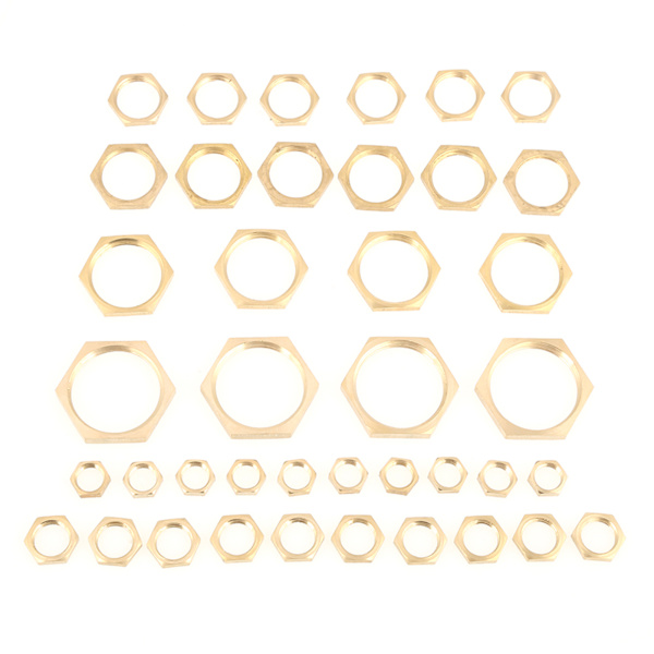 40 stk. G1/8 G1/4 G3/8 G1/2 G3/4 G1 Gjenge Rørfittings Messing Sekskant Låsemuttere Tynn Mutter