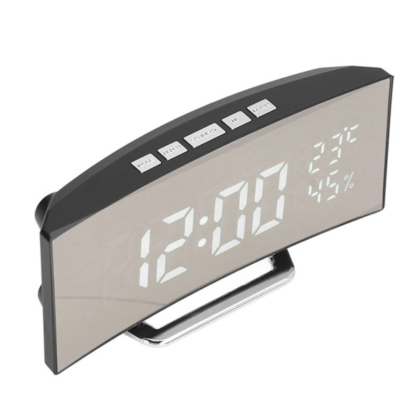 LED Digital Klocka 3 Nivåer Ljusstyrka Snooze USB Batteridriven Elektronisk Spegelväckarklocka med Temp Fuktighet Display Vit Ljus