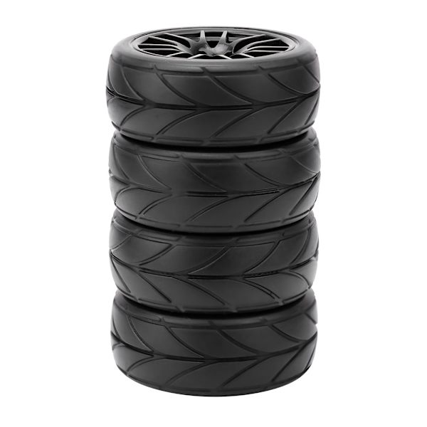 4 stk. Gummi RC Racing Dæk Bil On Road Fælg Passer Til HSP HPI 9068‑6081 1/10