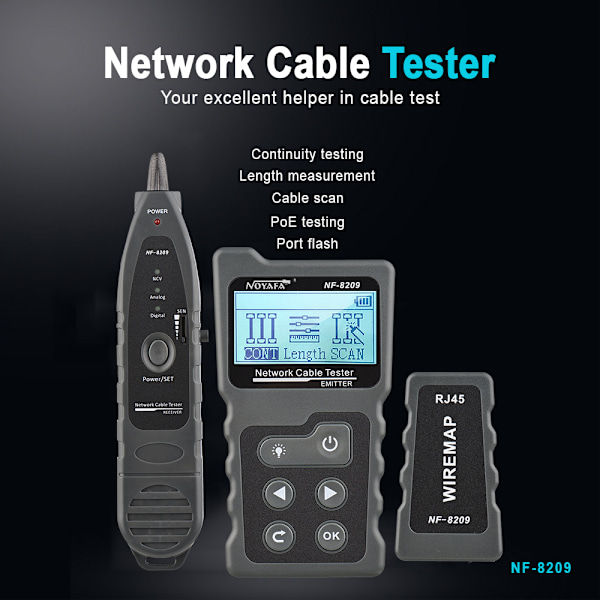 Multifunktionel LCD Netværkskabel Tester Wire Tracker PoE Checker Inline PoE Spændings- og Strømtester med Kabeltester med Lysfunktion
