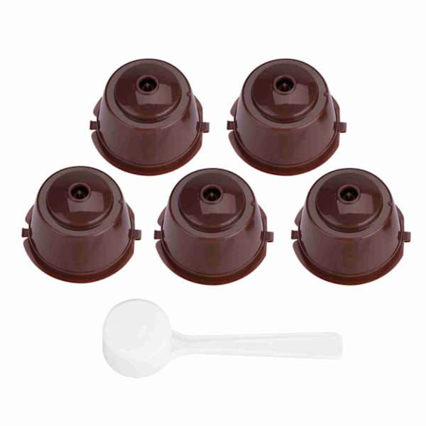 5 st Livsmedelsgodkänd PP 304 Rostfritt Stål Återanvändbar Påfyllningsbar Kaffekapsel Filter (Brun)