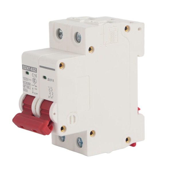 Afbryder 2P Lavspænding 6000A Brydeevne DIN-skinne Montering 16A DC 1000V