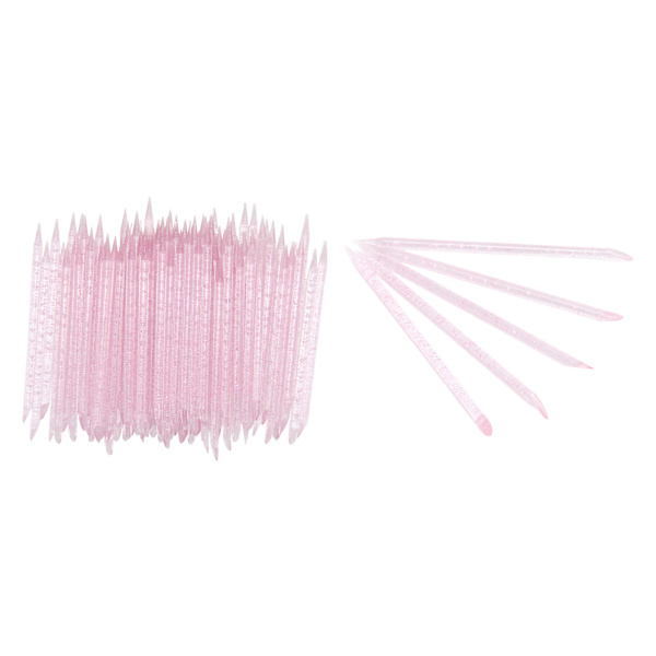 100 st Dubbla Spetsar Engångs Nagelbands-Pusher Manikyr Pedikyr Stickor Rosa