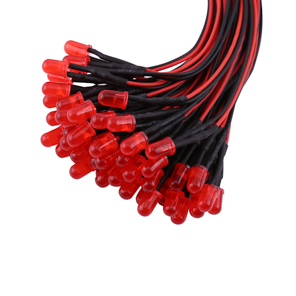 50 stk. Formonterede DC12V Diffuse LED-dioder Multi Farver Lys 5mm Rød(#5)