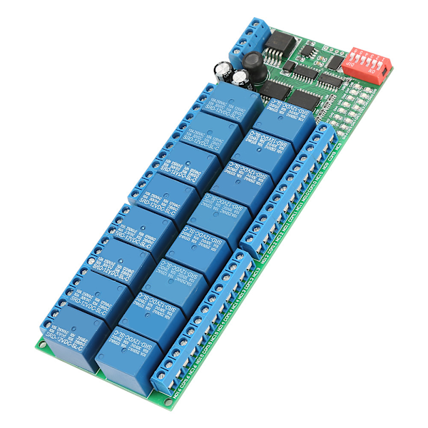 DC 12V 16 Kanal MODBUS RTU RS485 Relämodul Kort PLC Kontroller Seriell Port Switch