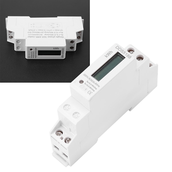 Digital LCD 220V Enfasig Din-skena Elmätare 5-32A Elektronisk KWh-mätare