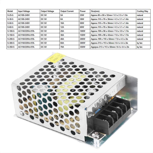 Switching Power Supply Drive Adapter LED-utrustning Reglerad transformator för CCTV DC5V(S255（5v 5a 25W）AC100240V )