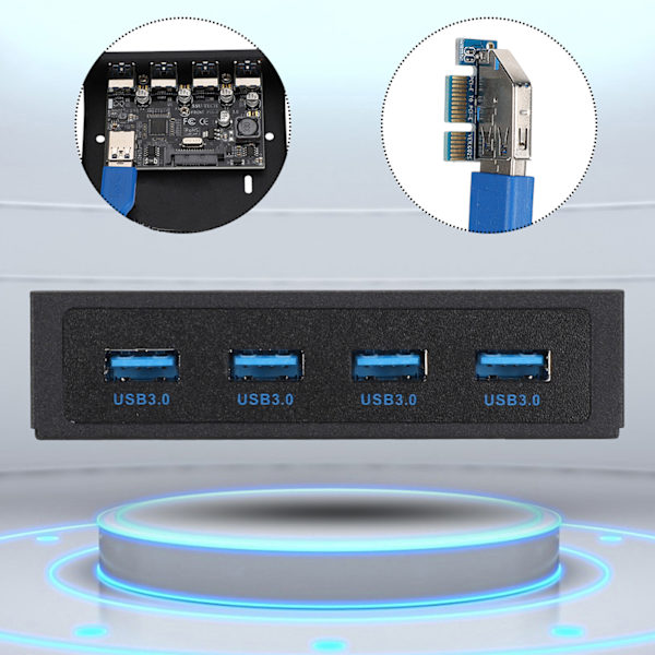 PCI-E til 4xUSB3.0 til NEC720201 Chip Front Floppy Bay Adapter Udvidelseskort Sort