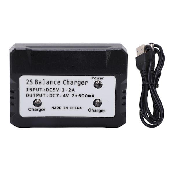 2S Balance Lader 7.4V LiPo Batterioplader til Wltoys RC Bil Båd Fly Legetøj Sort