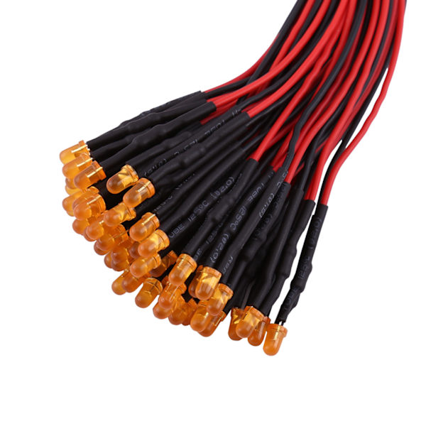 50 stk. ferdigkablet DC12V Diffuse LED-dioder Multi Farger Lys 3mm Oransje(#2)