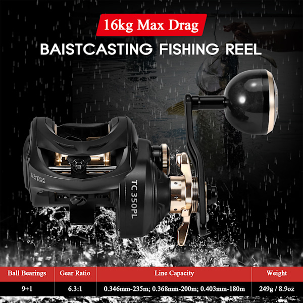 Carbon Fiber Baitcasting Hjul 9+1BB Fiskehjul Høj Hastighed 6.3: 1 Gear Ratio Magnetisk Bremsesystem Baitcaster Hjul Til Højre Hånd