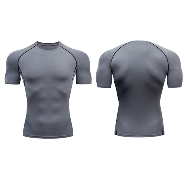 Kølig Tør Kortærmet Kompressions T-shirt til Mænd Sports T-shirts Toppe Atletisk Trænings T-shirt Grå M