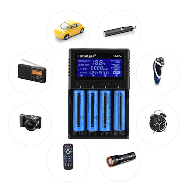 Liitokala Lii pD4 LCD Batterioplader 4 Slot Smart Batteri Back