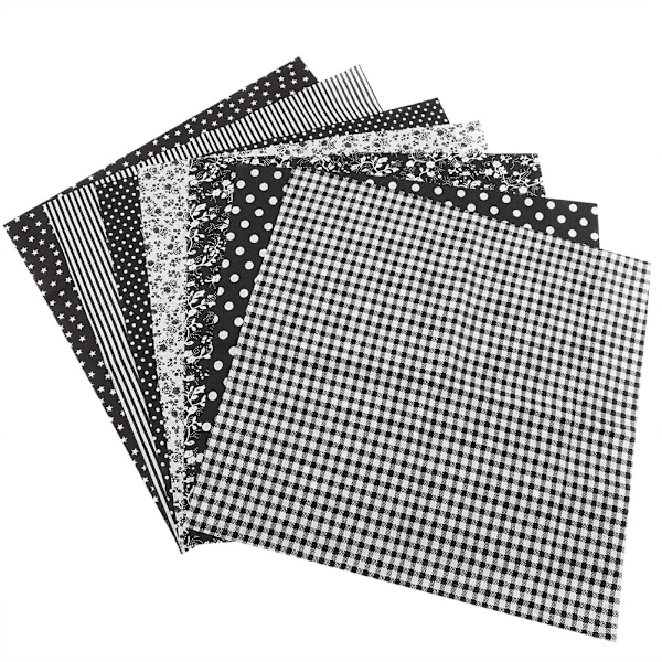 7 st 50*50cm Bomullstyg DIY Blandade Rutor Förskurna Sängkläder Kit Kvartalsbunt (Svart)