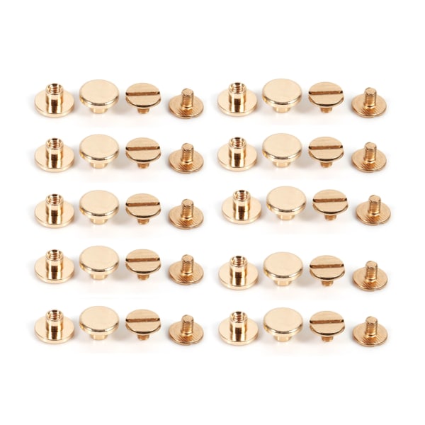 10 set 5/6,5/8 mm massiv mässingsknapp med skruvspik för nitbälte i läder DIY Guld