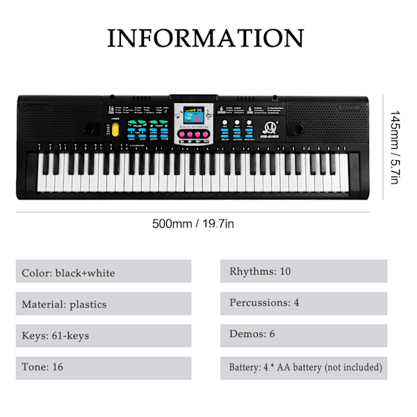 61 Tangenter Digitalt Musik Elektronisk Keyboard Børn Multifunktionelt Elektrisk Klaver til Klaverstuderende med Mikrofonfunktion Musikinstrument