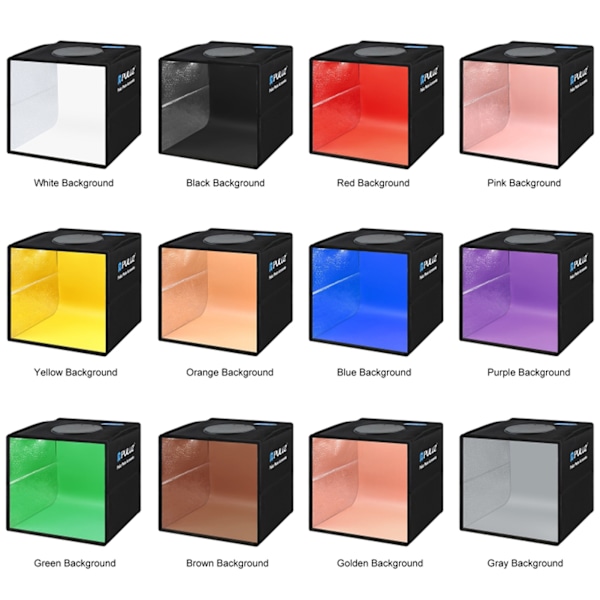 PULUZ Soft Box -setti, kannettava kokoontaitettava valokuvausvalaisin, valokuvausteltta 12 taustavärillä