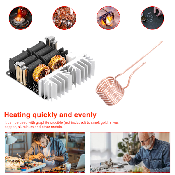 1000W ZVS Induktionsvärme Kort Modul Lågspännings Värmare Spole Flyback Driver Värmare med Kopparrör för DIY Smådelar Härdning Glödgning