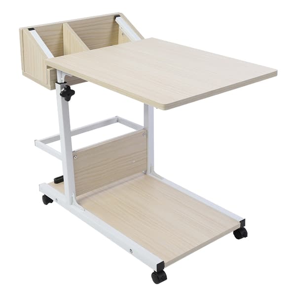 Bærbart Multifunksjonelt Avtakbart Laptopbord med Hjul Skuff Seng Sofa Bøker Snacks Hvit