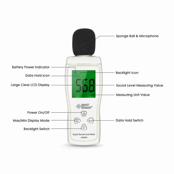 Mini støjmåler 30dB til 130dBA LCD-baggrundsbelyst display Bærbar digital lydniveaumåler til støjmåling