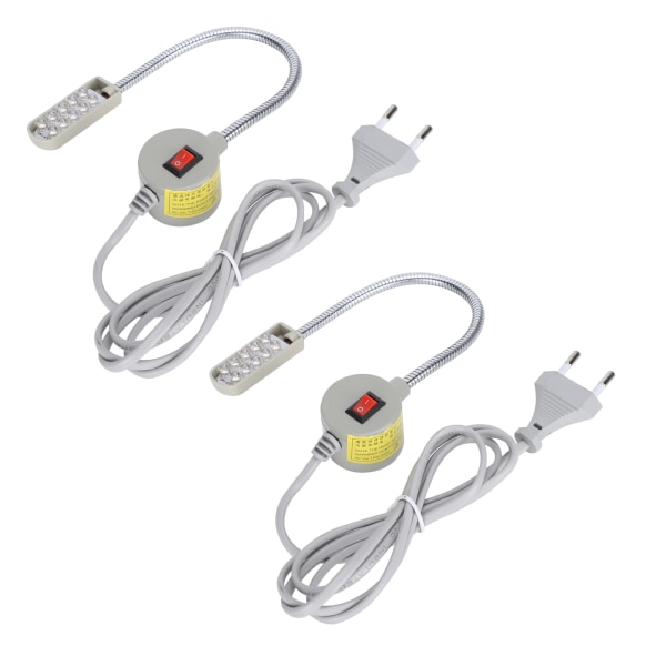 2st LED-symaskinsljus Flexibel arbetssömnadslampa med magnetisk bas 110-220VEU-kontakt (rund kontakt)
