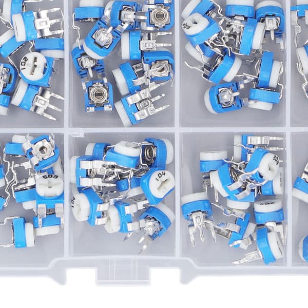 100 st Variabel Resistor 10 Värden 500R Till 1M RM065 Blå Vit Trimmer Potentiometer Sortimentskit
