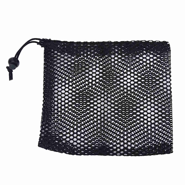 Svart Nylon Mesh Snørestropp Pose Golfballer Holder Oppbevaringspose (M)