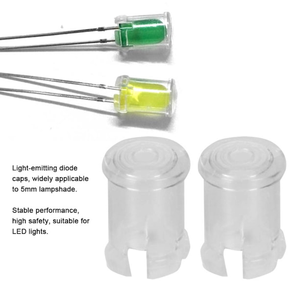 100 st Nylon LED-lampor med transparenta lampskärmar, skyddande lock, 5 mm