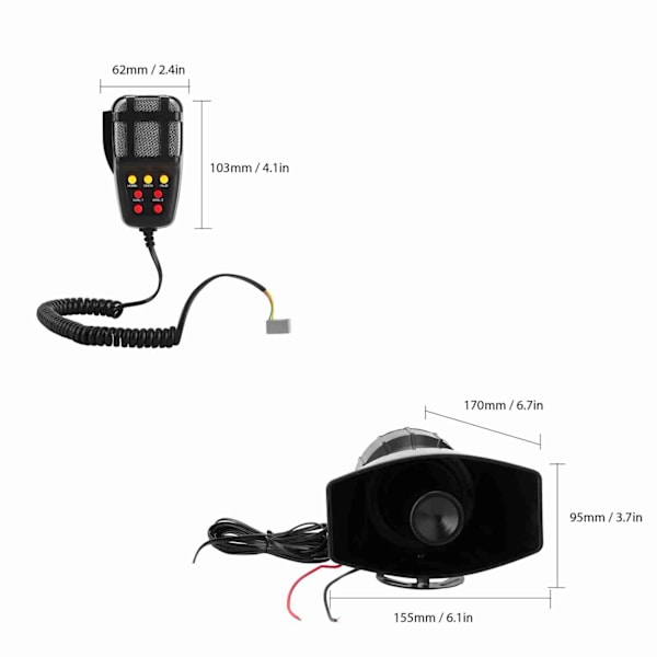 Alarm Horn Högtalare 7 Siren Ljud 12V 100W Bilalarm Horn Siren PA Högtalare Mic System 200dB