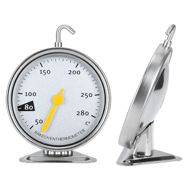 Ovnstermometer i rustfritt stål med stor urskive, krok, kjøkkenmatlaging, måleverktøy 50-280℃