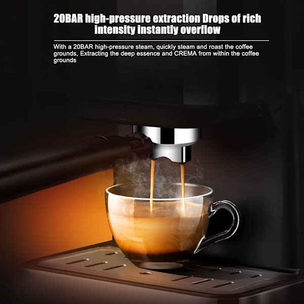 Espressokone 20 bar 15 kupillista 1,6 litran vesisäiliö 850 W Espressokeitin höyryttimellä maidonvaahdotusputkella cappuccinoa ja jäämocaccinoa varten